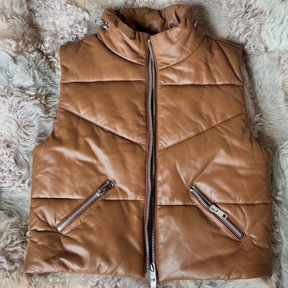 WALTER BAKER Landon Quilted Lamb Leather Puffer Vest Small New - Picture 7 of 12